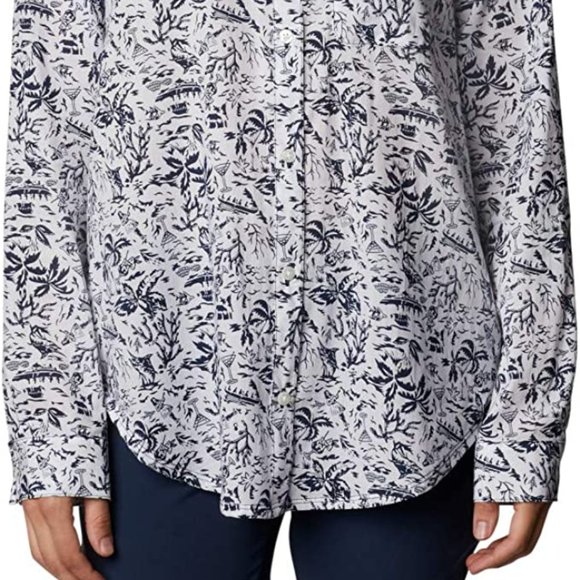 🆕Columbia Women's Slack Water Woven LS Shirt, MD-Collegiate Navy Kona Print,NWT - Picture 5 of 6